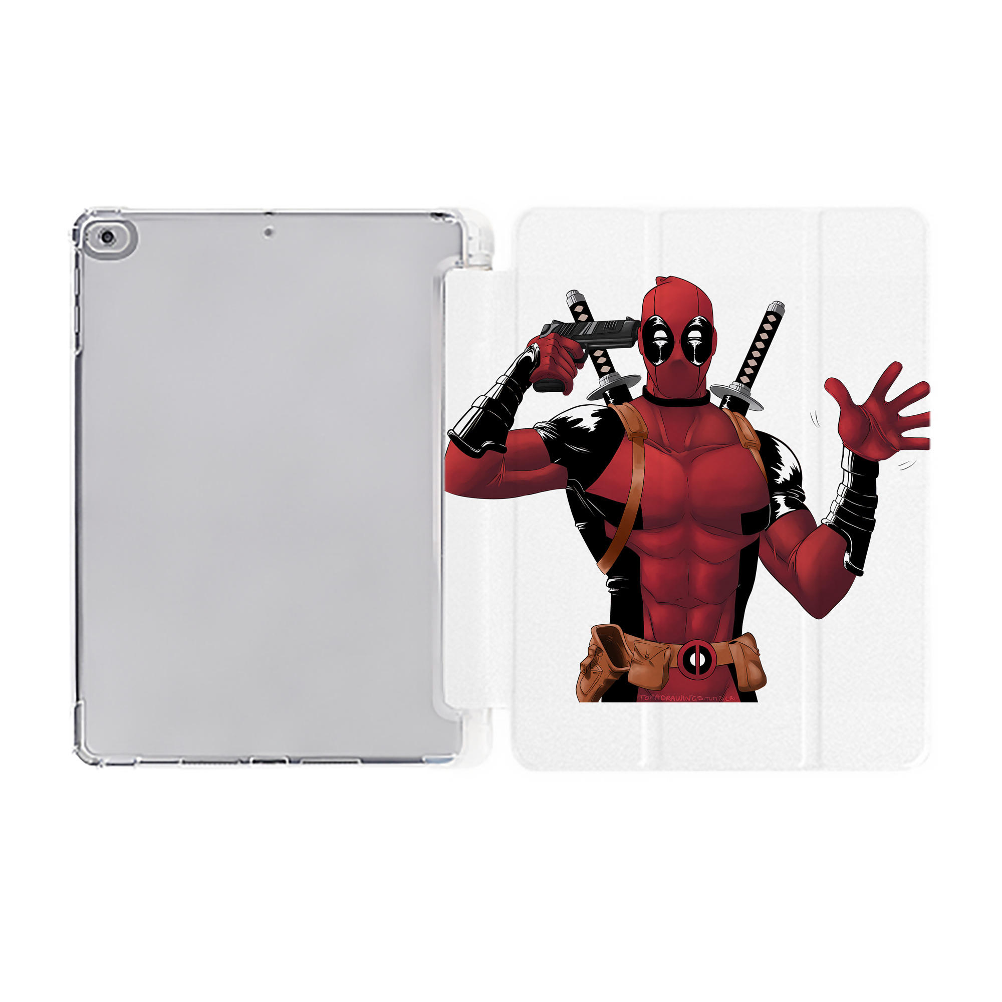 （画像用） Deadpool デッドプール IPad ケース ペン収納付き 三つ折りスタンド PUレザー×シリコン 対応機種9.5/10.5/10.9インチ